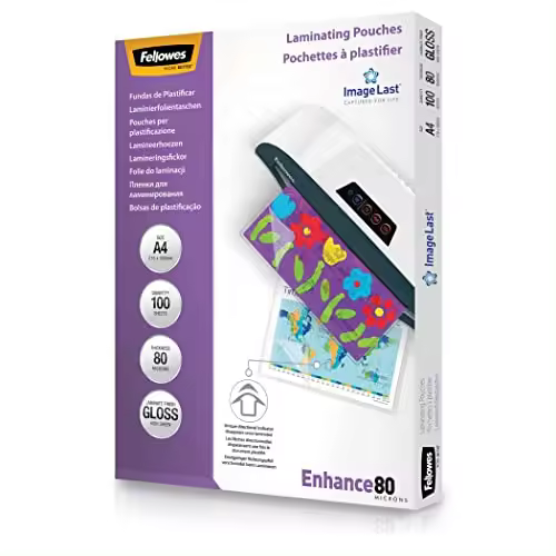 Fellowes Pack de 100 Fundas Plastificar A4 Brillo 80 Micras Flechas Direccionales Imagelast Fotos Avisos - 1