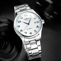 Reloj De Pulsera Métrico Para Hombres Winner Clásico Retro Con Calendario Manos Azules Y Correa De Cuero Acero Inoxidable Automático - details 12