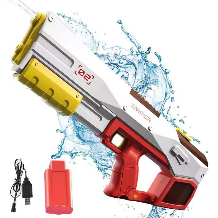 450ml Pistola de Agua Eléctrica Autocebante - 8-10m Alcance, 30 Minutos Continuos + Recarga en 15s, USB Recargable para Niños/Adultos con Batería Incluida - Juguete Piscina Playa Batallas Acuáticas - 1