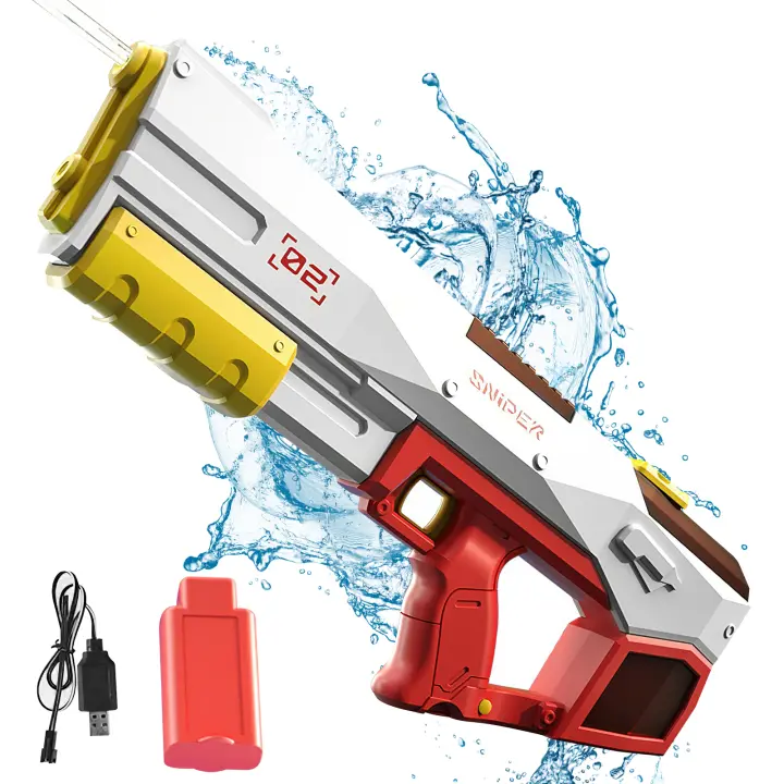 450ml Pistola de Agua Eléctrica Autocebante - 8-10m Alcance, 30 Minutos Continuos + Recarga en 15s, USB Recargable para Niños/Adultos con Batería Incluida - Juguete Piscina Playa Batallas Acuáticas - 1