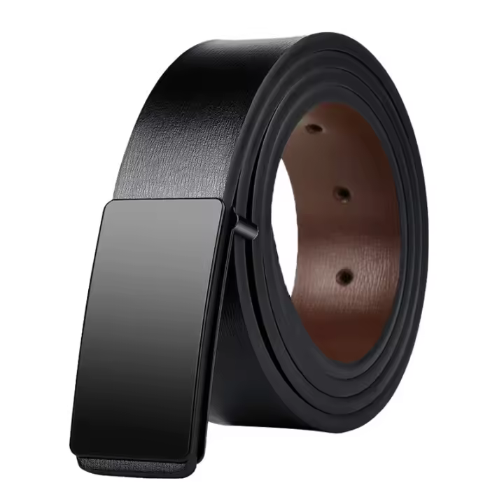 Cinturón De Cuero PU Para Hombre De Calidad Superior Con Hebilla Lisa Casual Para Jeans Negro Ancho 3.3cm Accesorio Essencial Para El Vestir Diario - 1