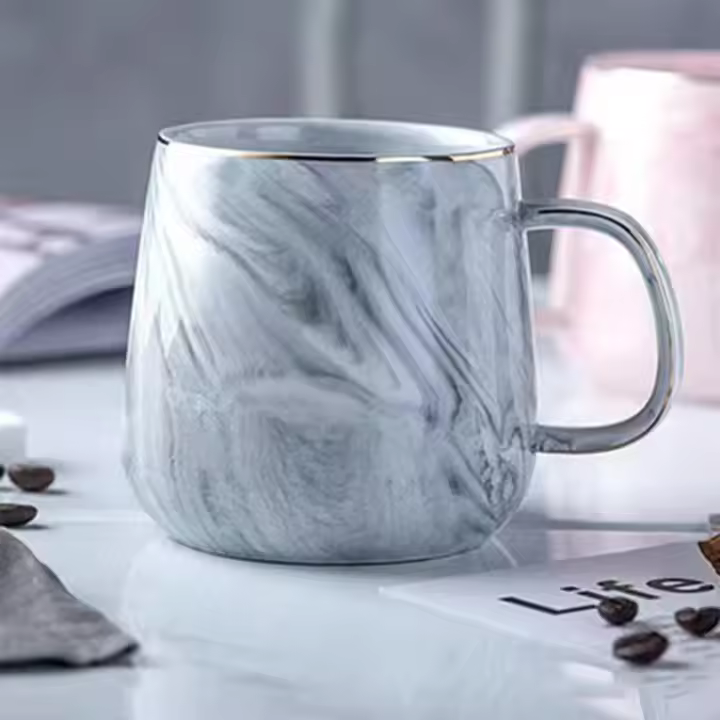 Taza De Cerámica Creativa Con Borde Dorado Y Patrón De Marmol Para Café Y Desayuno Taza Personalizada De Estilo Nórdico - 1