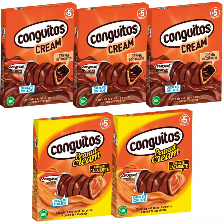 Conguitos pack 25 barritas de 23g cada una: 15 crema de conguitos + 10 crema de cacahuete - 1