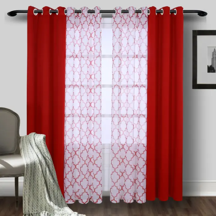 2 PCS Cortinas Morocanas Transparentes Y Cortinas De Bloqueo Para Dormitorio Sala De Estar Oficina Grommet Ventana Modernas - 1