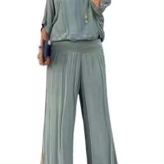 ElegantChiffon Pantalones De Pierna Ancha Conjunto De Dos Piezas De Cintura Alta Semi Formal Elegante Casual Trajes De Una Pieza Traje De Pantalón - 1
