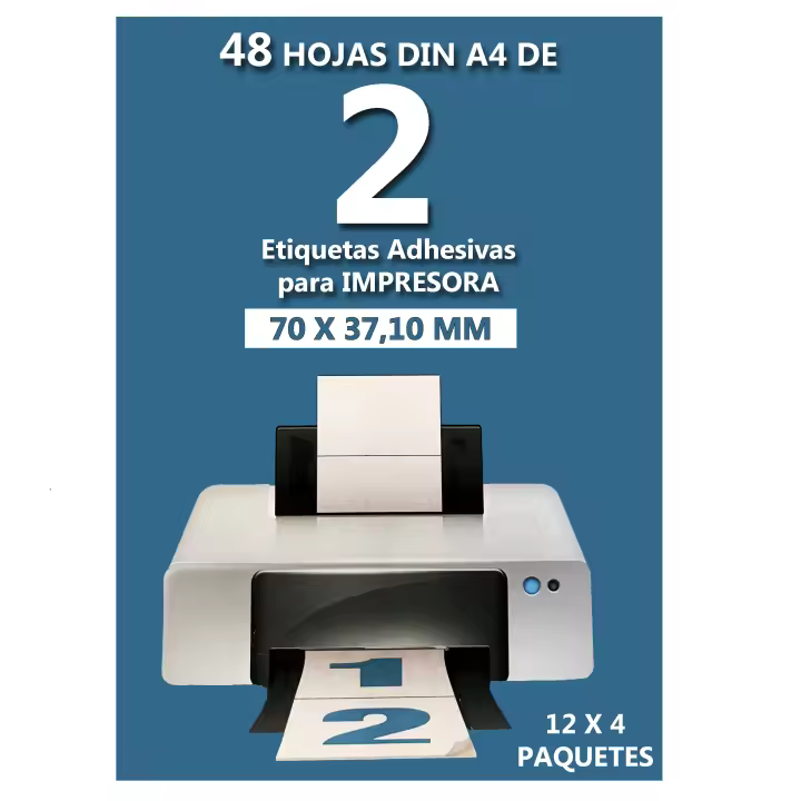 Etiquetas Adhesivas Din A4 para Impresora  48 HOJAS 12 pack de 4 Folios  Variantes de 24-8-4 y 2 Etiquetas por Folio  Compatibles con Impresora Inkjet-Laser-Fotocopiadora  Marca El Futbolin - 1