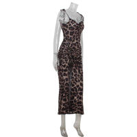 Vestido De Mujer Verano 2025 Con Estampado De Leopardo Y Azoque Elegante Y Retro De Cintura Ajustada Y Abertura En La Pierna - details 4