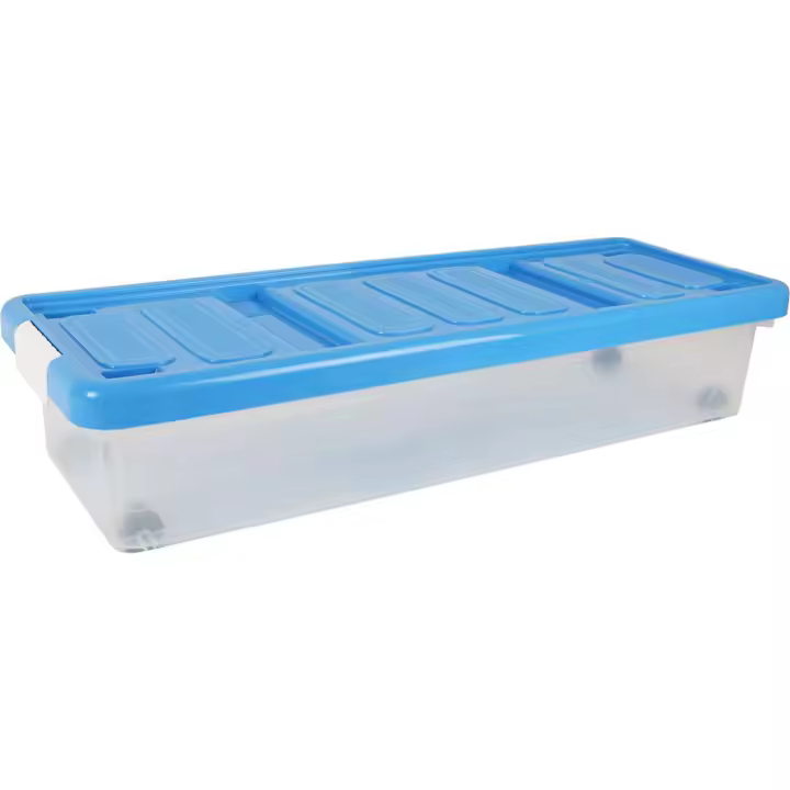 Tontarelli - Caja de Almacenaje Baja con Ruedas 24 L Transparente Azul - Organizadora Espaciosa y Resistente - 1