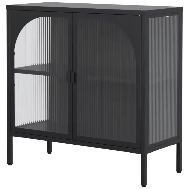 Gabinete lateral de metal, decorativo Armarium con 2 deflectores de Vidrio, Modern Armarium de café bar con estante ajustable para Cocina, Sala de estar y pasillo, Hierro, terreno alto 80 cm x ancho 80 cm x profundidad 35 cm - 1
