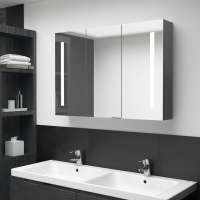vidaXL Mueble de baño con espejo LED color 89x14x62 cm en color Roble/Blanco brillo/Gris hormigón y más | almacenamiento funcional diseño moderno para baño dormitorio sala - details 3