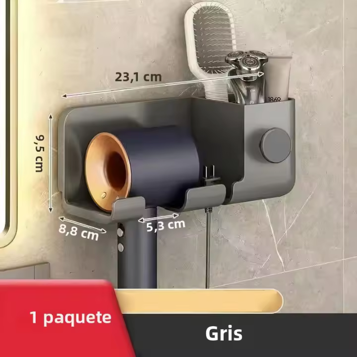 Soporte De Secador De Pelo Para Pared Organizador De Cepillos Estante De Almacenamiento De Baño Material ABS Montado En La Pared - 1