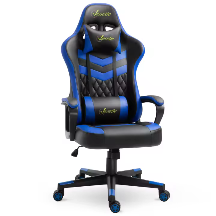 Vinsetto Silla Gaming Ergonómica Silla de Escritorio de Oficina Altura Regulable Basculante con Reposacabezas Cojín Lumbar 61x70x121-129 cm - 1
