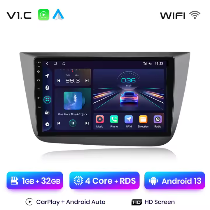 Junsun Android 13 Radio para Seat Altea 2004 2005 2006 2007 2008 2009 2010 2011 2012 2013 2014 2015 Toledo 3 de Coche con Chip Qualcomm de 8 Núcle de Coche con Chip Qualcomm de 8 Núcleos CarPlay Inalámbrico Autorradio Estéreo Pantalla HD Multimedia - 1