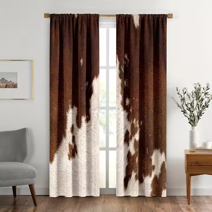 2pcs Cortinas De Ventana De Cuero Genuino Con Estampado De Vaca Cortinas De Animales De Granja Decorativas Para Casa Estilo Cowboy Western Farmhouse - 1
