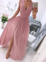 Vestido De Mujer Elegante Verano Casual Sin Mangas V-Neck Color Sólido Túnica Con Abertura En La Pierna Moda Frecuente - details 1