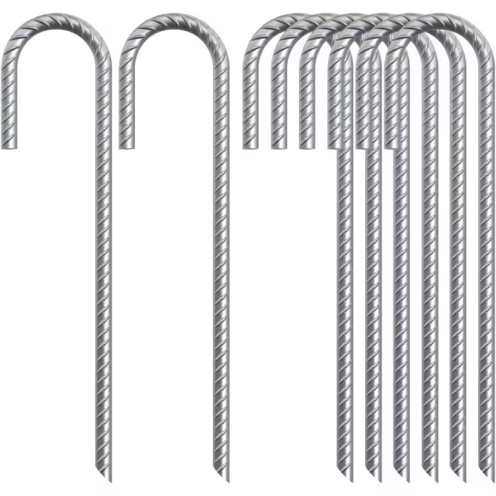 Estacas de metal resistentes para carpas - Estacas de acero para el suelo Estacas de varilla de refuerzo Estacas para carpas Estacas para acampar Ganchos galvanizados en forma de J de 12 pulgadas de largo Paquete de 8 Estacas de metal resistentes para - 1