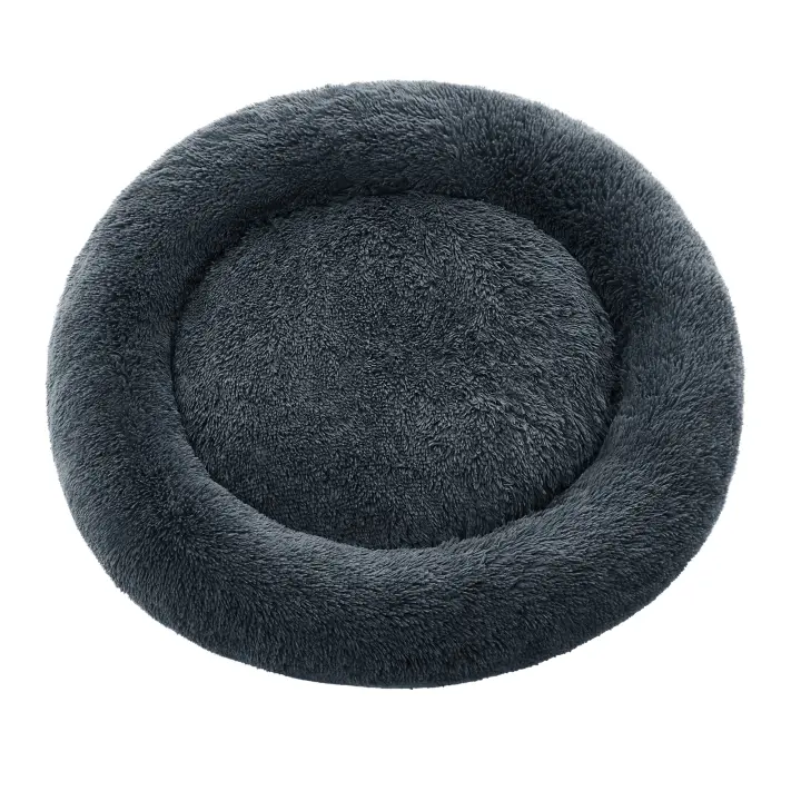 FEANDREA Cama de Perros, Cama para Mascotas, Cojín Central Extraíble y Lavable, Alfombra de Felpa Suave y Mullida, 100 cm de Diámetro, Gris Ombré/Gris Oscuro/Rosa - 1