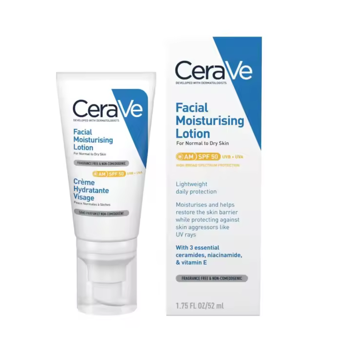 CeraVe Loción Fotoprotectora SPF50+ Hidratante AM 52ml. UVB+UVA. - 1