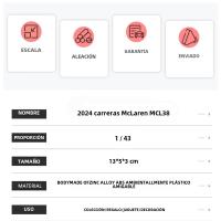 Modelo De Coche De F1 Mclaren MCL38 De Bburago 1:43 Miniatura De Aleación Para Juego Con Lando Norris Y Oscar Piastri - details 1