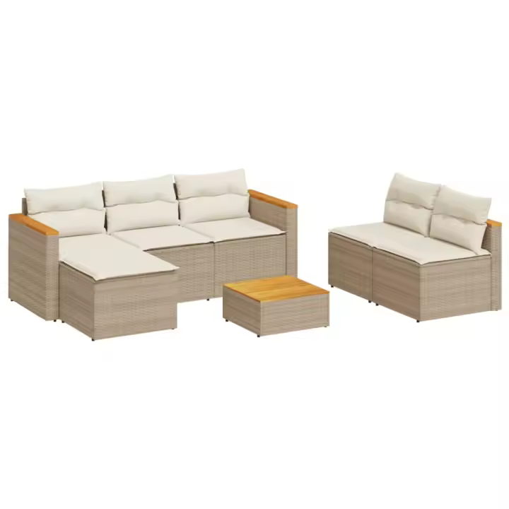 vidaXL Set sofás jardín y cojines 5 pzas ratán sintético acacia beige - 1
