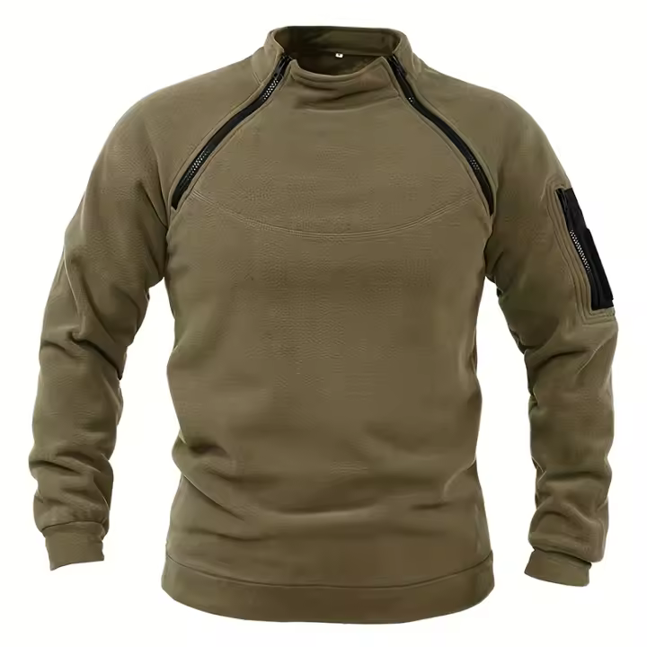 Sudadera Táctica Militar Para Hombre Con Cremallera Y Mangas Largas De Color Sólido Casual Gruesa Para Excursiones Al Aire Libre Otoño E Invierno - 1