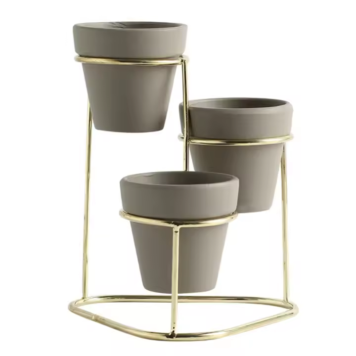 Juego De 3 Macetas De Suculentas En Hierro Dorado Y Negro Soporte De Flores De Estilo Europeo Para Decoración De Jardín Y Hogar Material Sillería - 1