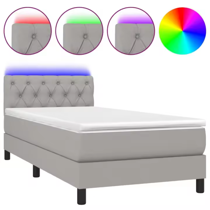 vidaXL Cama box spring colchón y luces LED tela gris claro 80x200 cm - 1
