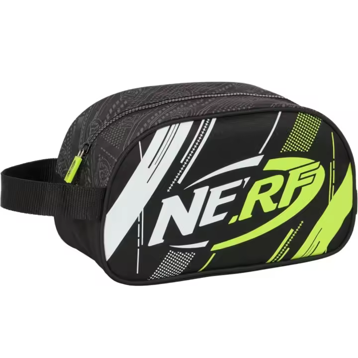 SAFTA- NERF Get Ready - Neceser Escolar Infantil Mediano con Asa, Neceser Infantil, Adaptable a Carro, Fácil Limpieza, Cómodo y Versátil, Calidad y Resistencia, 26x12x15 cm, Color Negro - 1