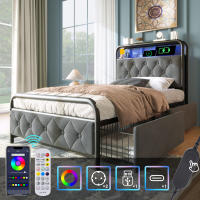 Camisa tapizada Cama individual with Carga USB Type C Función de carga APP-Control LED Marco de Cama de metal 90 × 200CM Marco de Cama Y 2 cartuchos, terciopelos (with colchón) - details 8