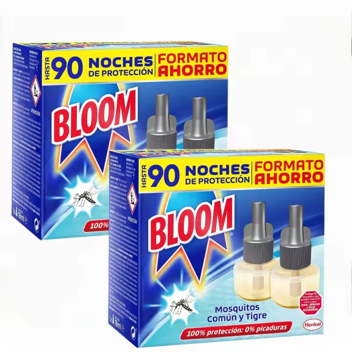 BLOOM insecticida volador eléctrico continuo antimosquitos 2 recambios 18 ml - PACK de 2 Paquetes - 1