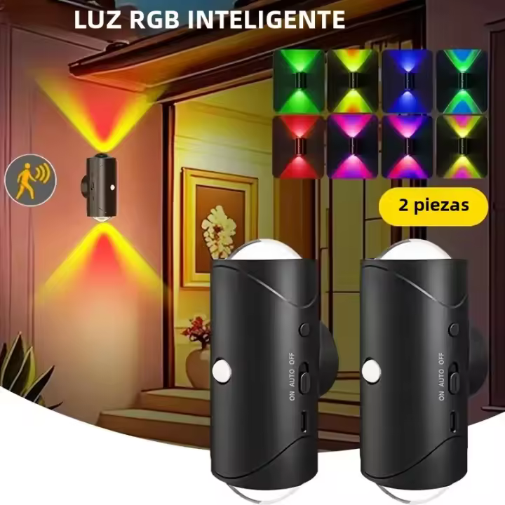 2Pcs Luz Nocturna LED Sensor De Movimiento Recargable USB Con Montaje Magnético Luz De Pared Para Interior 15 Colores RGB Iluminación Para Escaleras - 1