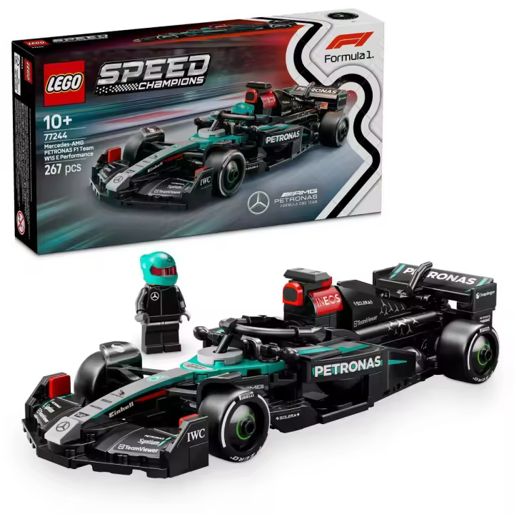 LEGO 77244 Speed Champions Coche de Carreras Mercedes-AMG F1 W15, Juguete, Maqueta de Construcción de Vehículo de Fórmula 1 y Minifigura de Piloto Coleccionable, Regalo para Niños de 10 Años o Más - 1