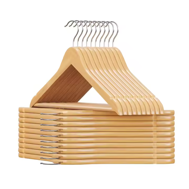 X-Juego de Perchas de Madera Para Ropa, Perchas Resistentes con Muescas en Hombros, Barra Para Pantalones y Gancho Giratorio De 360°, Perchas De Madera Para Trajes, Camisas, Abrigos Y Chaquetas - 1