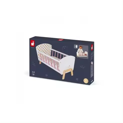 Cuna de Juguete Janod Candy Chic con Diseño de Lunares Dorados y Almohada Incluida - 1