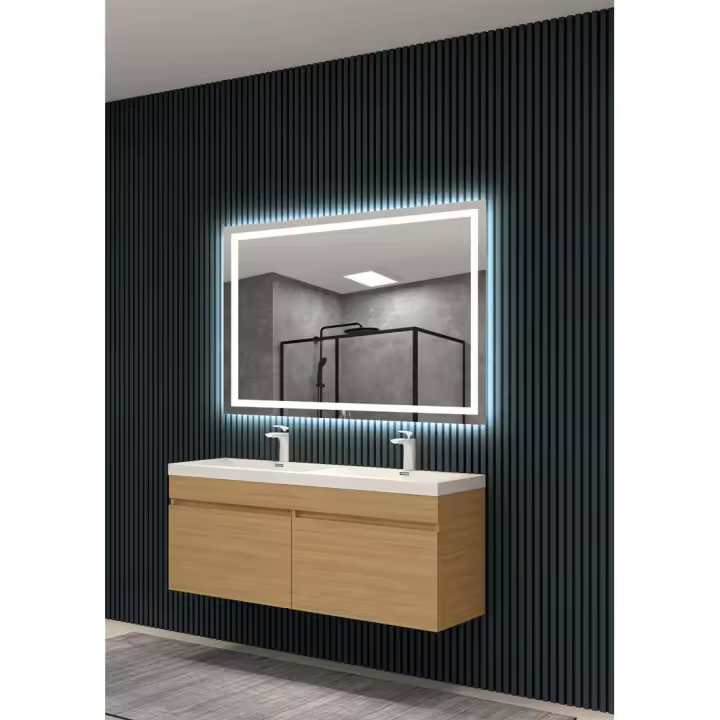 IMEX - Espejo Baño con Luz  Espejo de Baño Grande  Espejo LED Antivaho  Espejo de Pared Cuadrado 100x80cm  Serie Holanda  Color Cromo - 1