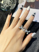 10pcs Uñas Postizas De Prensa En Blanco Y Negro Con Patrón De Cuadros Para Uso Diario En La Oficina Kit De Uñas Artificiales Hechas a Mano Material ABS - details 1