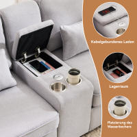 Sofá Moderno 4 Plazas Nordic Style | Lino Ecológico | Consola Integrada + 2 Portavazas + 2 Puertos USB QC3.0 | Diseño Multifunctional | Ideal para Salones Grandes y Familias | Neutral Color - details 1