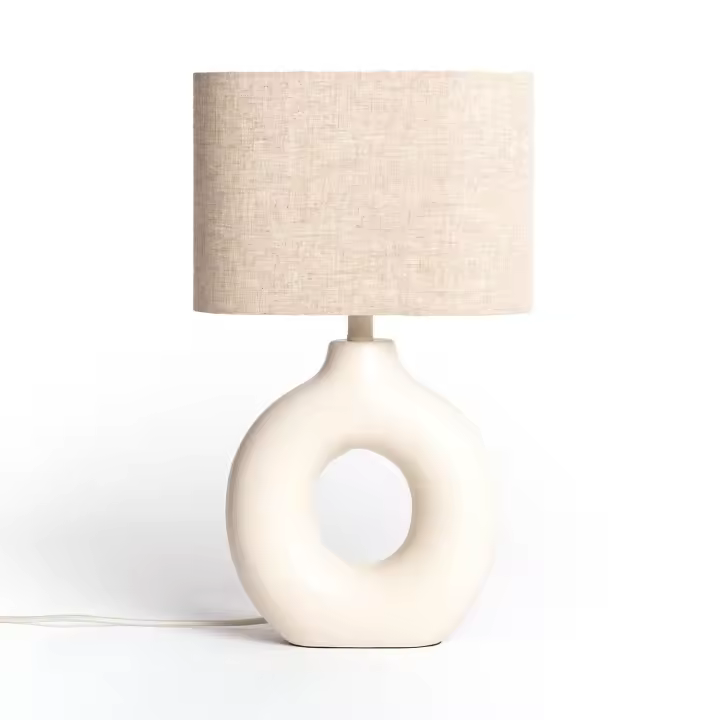 LEDKIA LIGHTING - Lámpara de Mesa Decorativa | Cerámica Beige Artesanal | Pantalla de Tela | Adecuada para Bombillas E27 hasta 40W | Uso Interior, Beige, Cerámica, Tela - 1