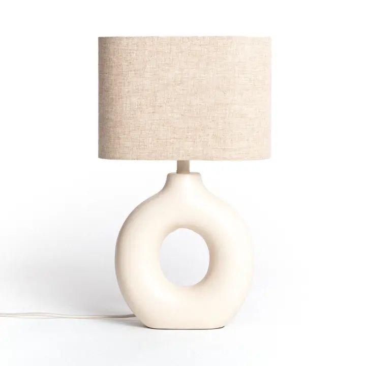 LEDKIA LIGHTING - Lámpara de Mesa Decorativa | Cerámica Beige Artesanal | Pantalla de Tela | Adecuada para Bombillas E27 hasta 40W | Uso Interior, Beige, Cerámica, Tela - 1