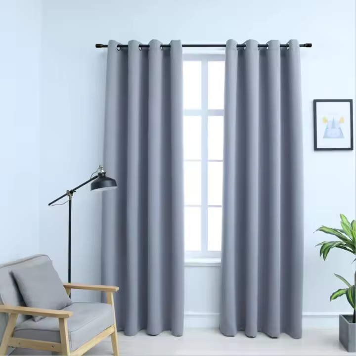 vidaXL Cortinas opacas con anillas de metal 2 pzs gris 140x225 cm - 1