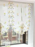 Cortina De Ventana Corta Con Bordado Floral Amarillo Estilo Rustico Para Balcón Y Fiesta Decoración De Ventana Translúcida De Poliéster 100% - details 3