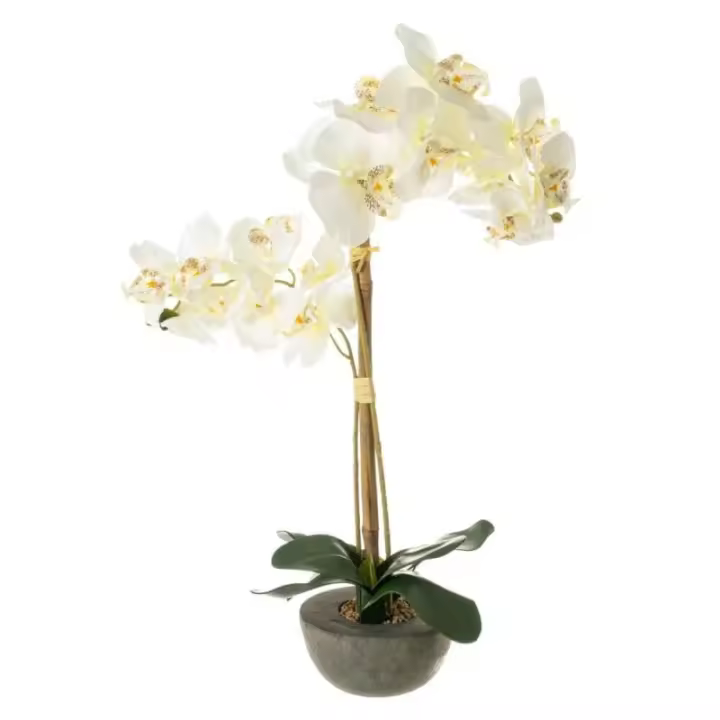 Dcasa Planta artificial orquídea de tela blanca en maceta de terracota de Ø 14x57 cm - 1