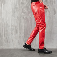 Pantalones De Cuero Para Hombre Ajustados Con Stretch Moda Para Fiestas Y Baile Pantalones Finos De PU Eco-amigable - details 2