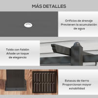 Outsunny Pérgola de Aluminio 4x3 m Cenador de Jardín con Techo Retráctil Tela de Poliéster y 8 Orificios de Drenaje para Patio Terraza Exterior - details 2