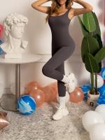 Traje De Yoga Para Mujer Sin Mangas Jumpsuit De Ejercicio Ribbed Con Cuello Cuadrado Monopiece De Fitness Y Gimnasio - details 8