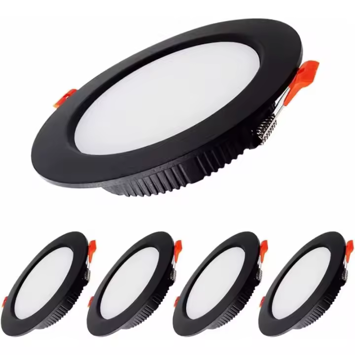 Juego de 5 Focos Empotrables LED Negros, Extra Planos, 5W 500LM=50W Incandescente, IP44, Blanco Natural 4000K, Plafón Empotrable Redondo para Baño, Cocina - 1