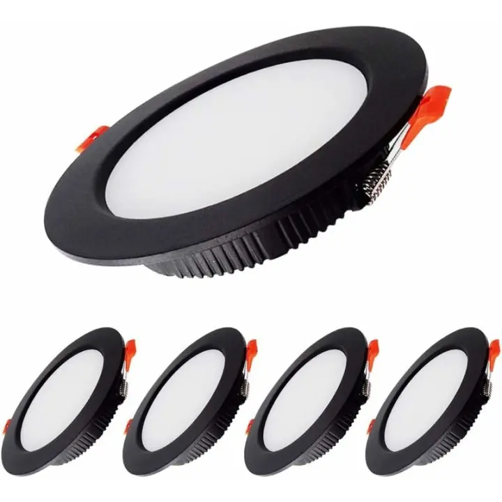 Juego de 5 Focos Empotrables LED Negros, Extra Planos, 5W 500LM=50W Incandescente, IP44, Blanco Natural 4000K, Plafón Empotrable Redondo para Baño, Cocina - 1
