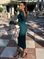 Vestido Midi De Encaje Mozision Para Mujer Con Espalda Descubierta Y Aros Elegante Y Sexy De Manga Larga Bodycon Para Fiesta - details 13