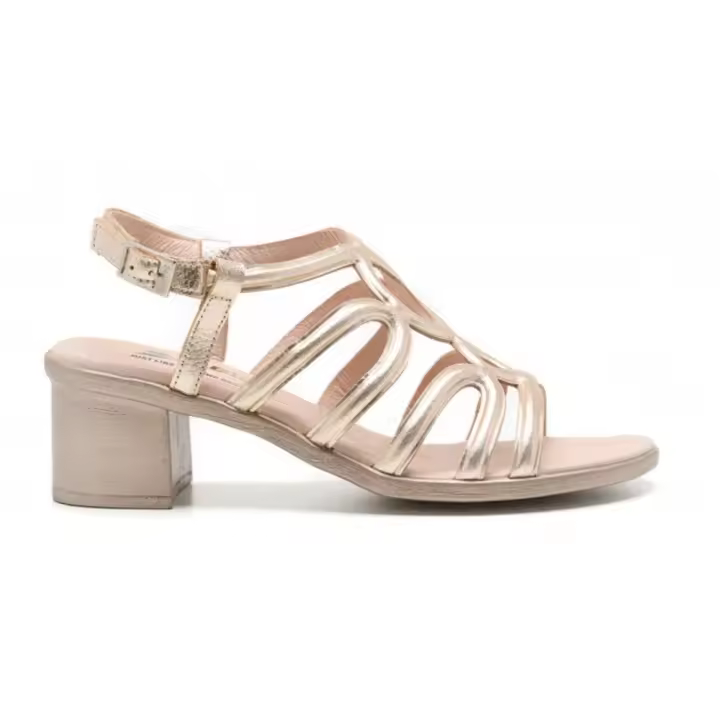 24 horas sandalia de piel con tacón para mujer 26510 color metalizado - 1