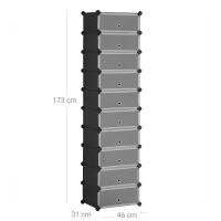 Organizador de zapatos modular, color blanco o negro, zapatero elegante con 10 estantes ajustables, apilable, con puerta - details 23